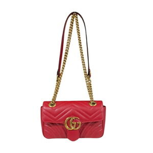 GUCCI Red Leather GG Marmont Shoulder Bag